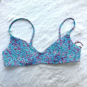NWT Solid & Striped The Rachel Smocked Floral Bikini Top Women’s Swim Blue XL
